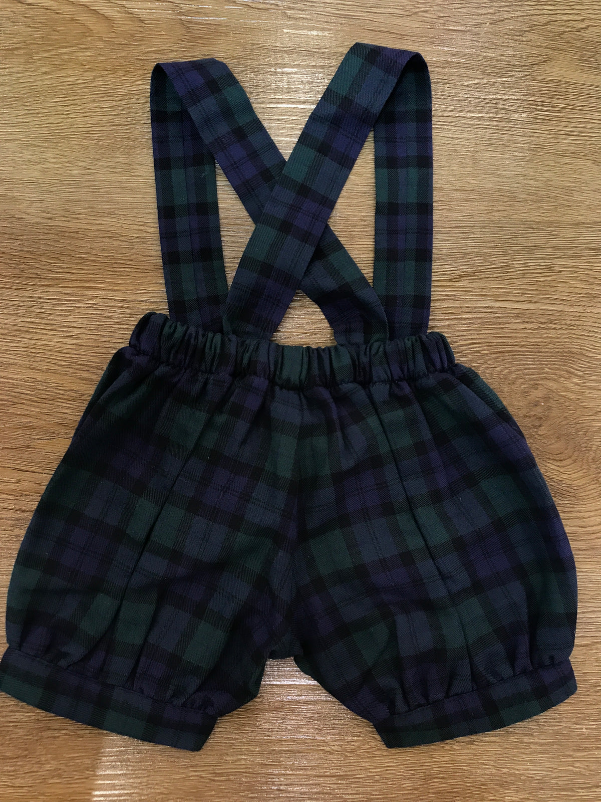 Pantalone Colibrì con bretelle a sbuffo scozzese nei toni del blu scuro e verde