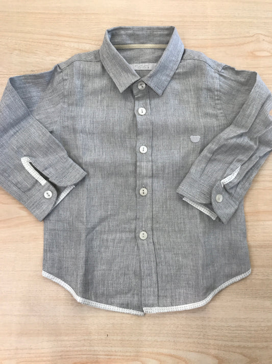 Camicia Nanan manica lunga in cotone grigia con collo a punta