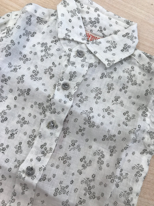 Camicia Croce Fisso Milano in lino manica lunga con collo a punta e piccole fantasie floreali