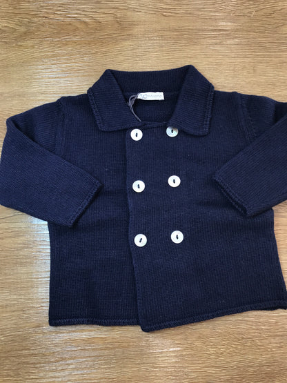 Cardigan Jo Milano in lana blu scuro con chiusura doppio petto e piccoli bottoncini