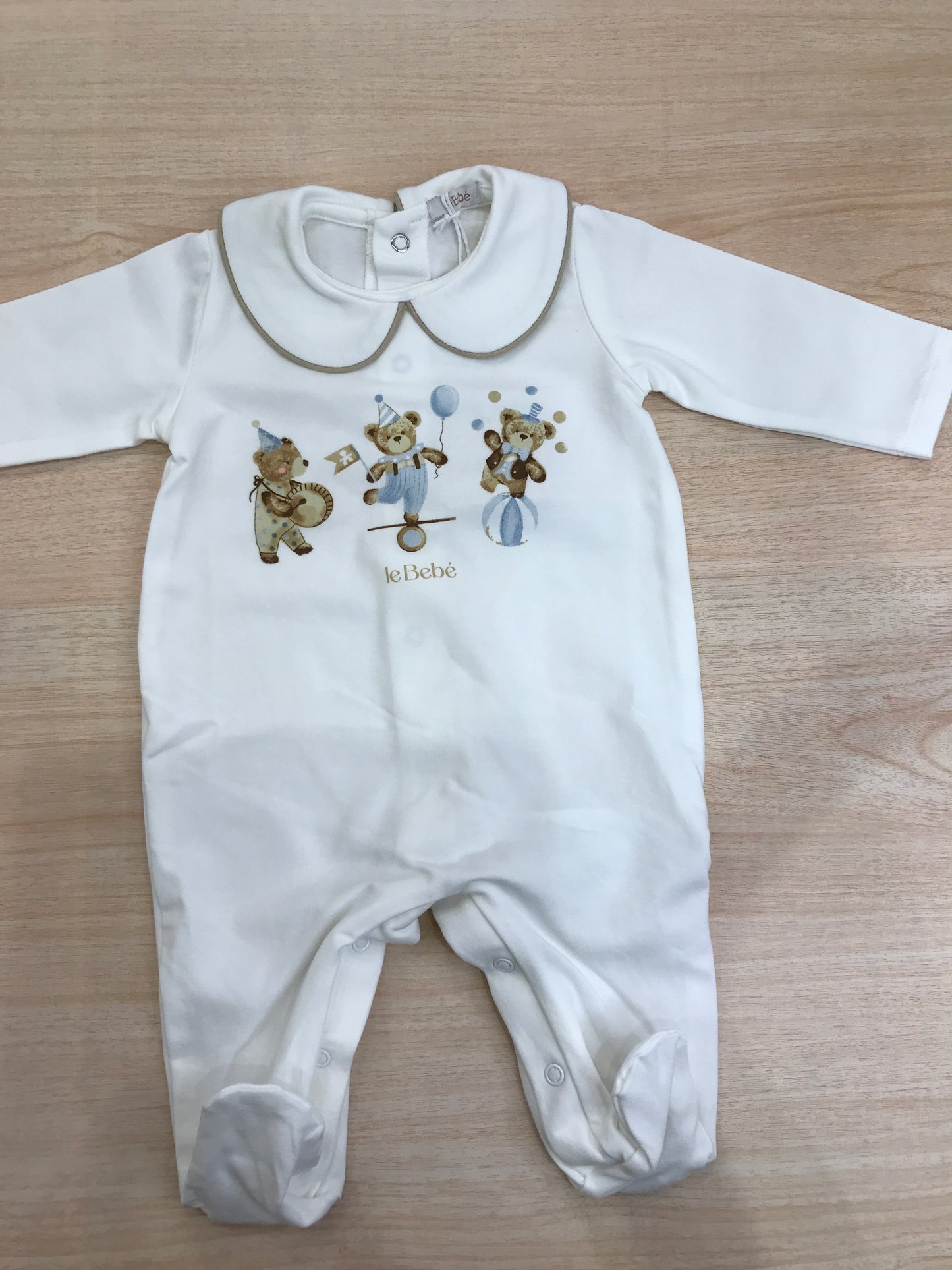 Tutina Le Bebè in cotone manica lunga gamba lunga colletto con profilo con orsetto che giocano al circo