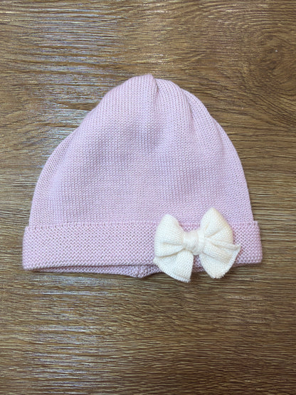 Cappello Baby Lord in lana con risvolto e fiocchetto panna