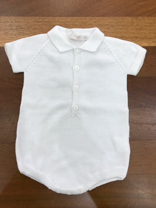 Pagliaccetto PCS in filo di cotone bianco mezza manica con collo a punta e piccoli bottoncini