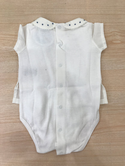 Body Laranjinha in cotone smanicato con effetto camicia con colletto smerlato con stelline blu ricamate