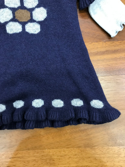 Abitino Juppolà in lana blu mezza manica con pois sulle maniche e bordo centrale una margherita con maglietta grigia in caldo cotone manica lunga