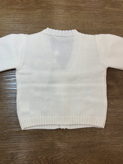 Cardigan Bebè di almy in lana panna con pois in rilievo celesti