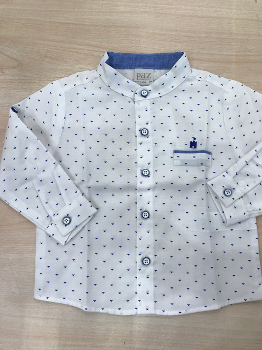 Camicia Paz Rodriguez in cotone manica lunga con piccoli triangoli blu elettrico