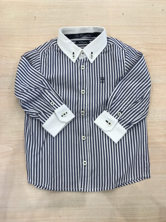 Camicia Les Copains in cotone a righe bianche e blu manica lunga