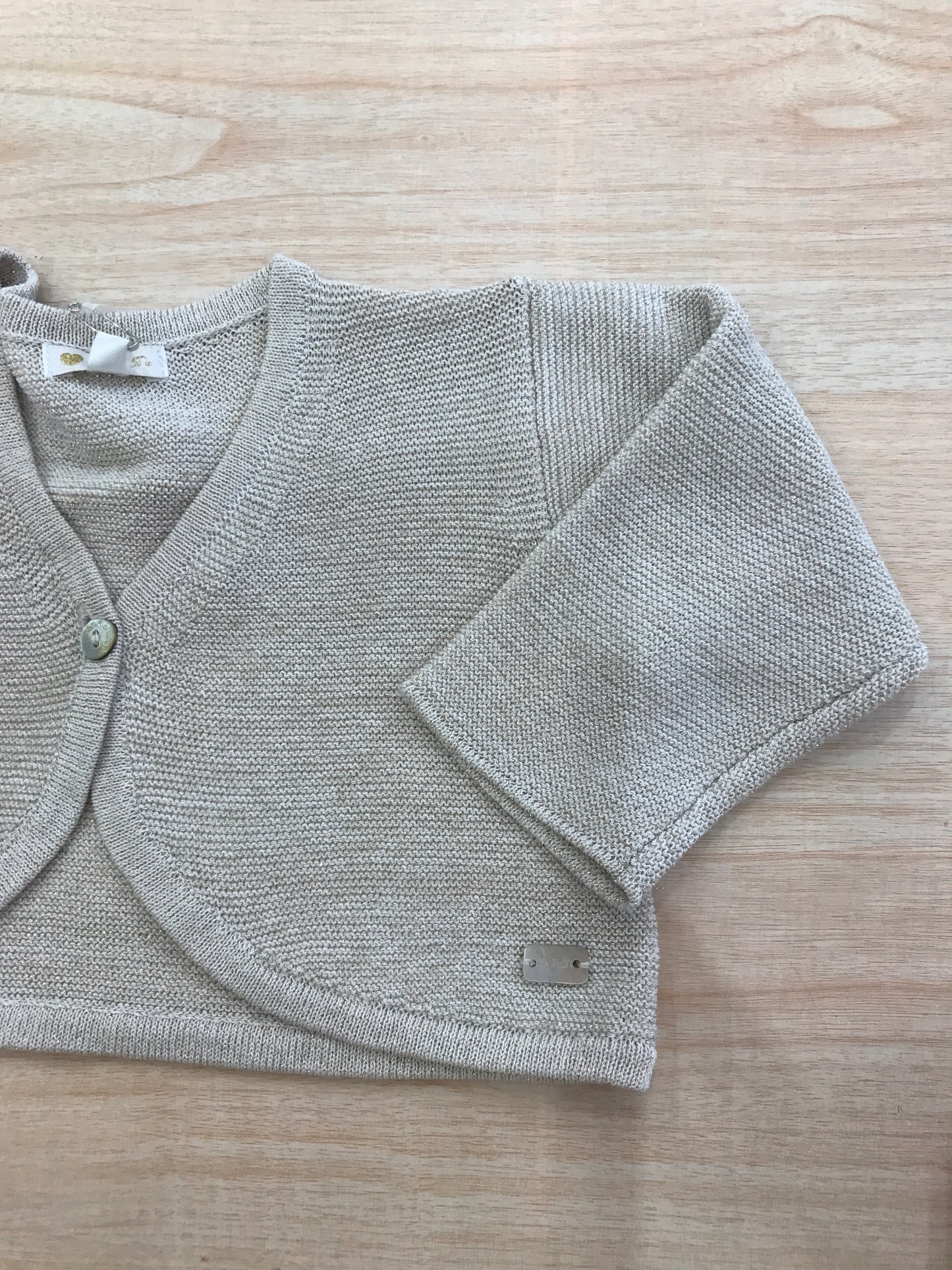 Cardigan Nanan in filo di cotone tortora brillantinato con bottoncino