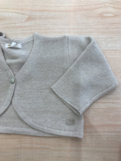 Cardigan Nanan in filo di cotone tortora brillantinato con bottoncino