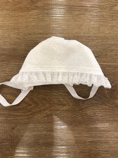 Cuffia Aletta panna in cotone con applicazione di pizzo e laccio