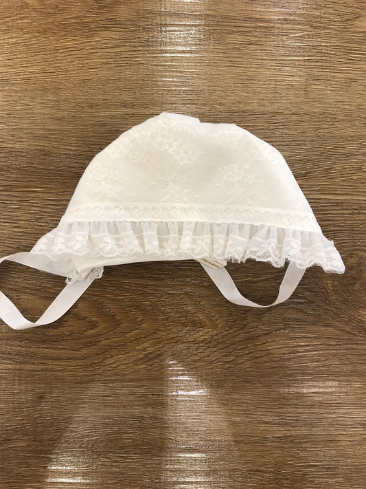 Cuffia Aletta panna in cotone con applicazione di pizzo e laccio