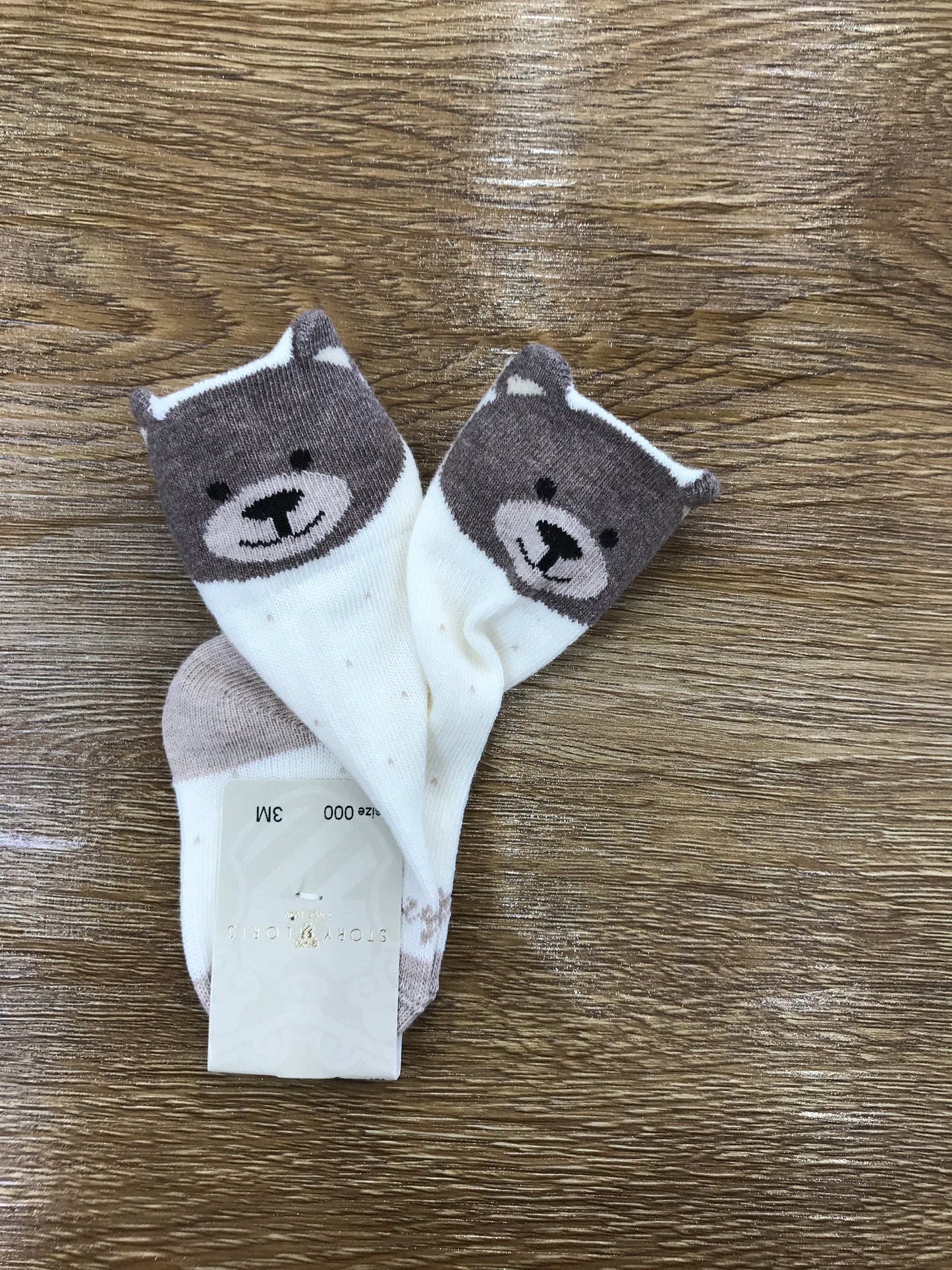 Calzino Story Loris in caldo cotone panna con piccoli pois ed orsetto