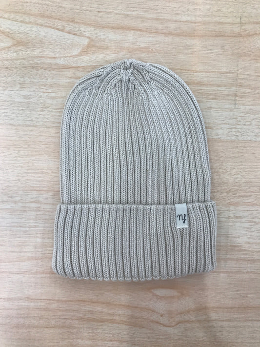 Cappello Nannafrufrù in filo di cotone tortora  a righe con risvolto