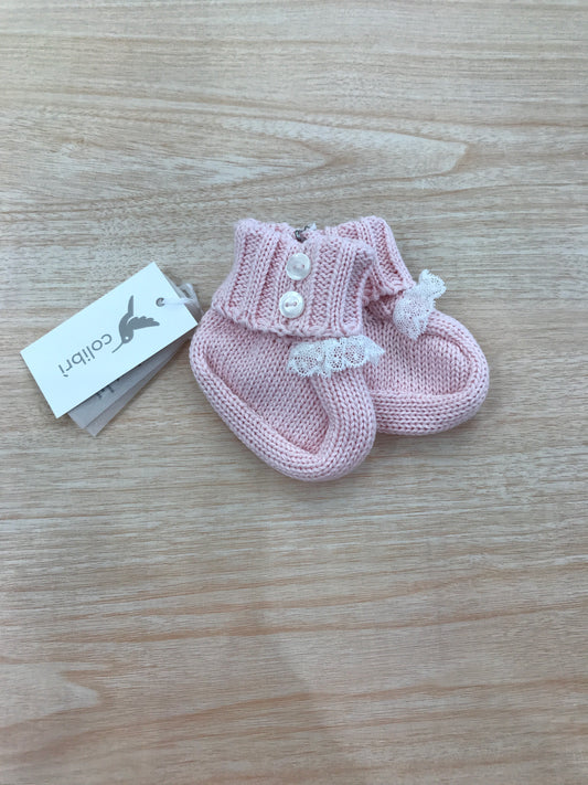 Babbucce Colibrì in filo rosa con bottoncini laterali con valancienne bianco sul davanti