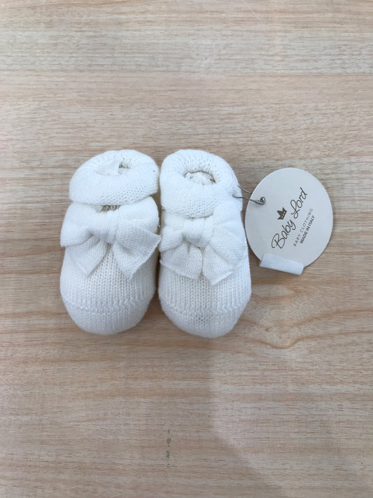 Babbucce Baby Lord in filo bianco con fiocchetto bianco