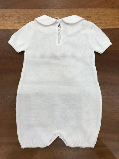 Pagliaccetto Baby Lord in filo bianco mezza manica con fiocco centrale rosa antico
