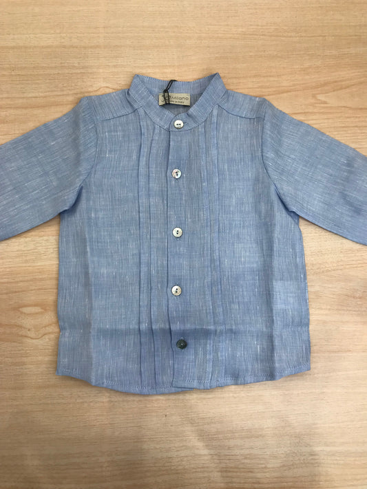 Camicia Jo Milano in lino manica lunga con bottoncini e pieghe sul davanti