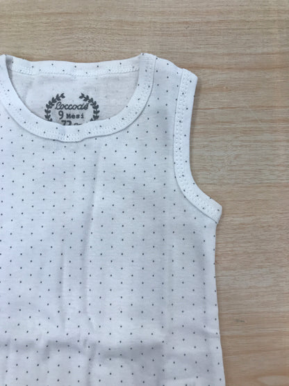 Body Coccodè in cotone bianco con pois grigi spalla larga