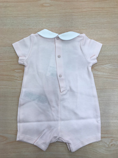Pagliaccetto Paz Rodriguez in cotone rosa mezza manica collo tondo bianco con riquadro bianco lavorato sul corpetto