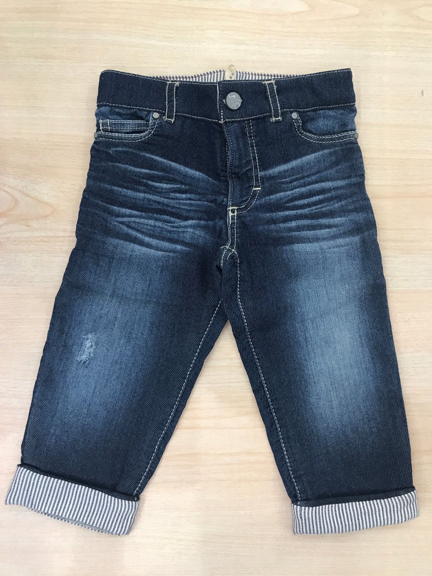 Jeans Maperò in cotone con lavaggio blu scuro  con risvolto in basso a righe