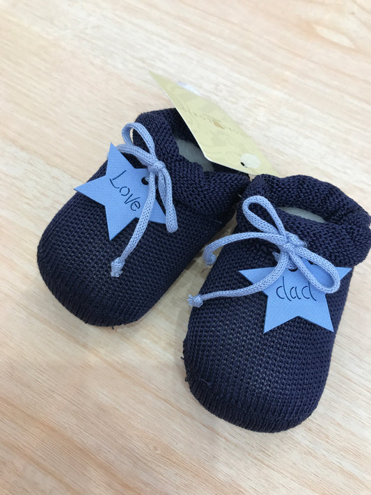 Babbucce Story Loris in filo blu scuro con cuore e fiocchetto sul davanti