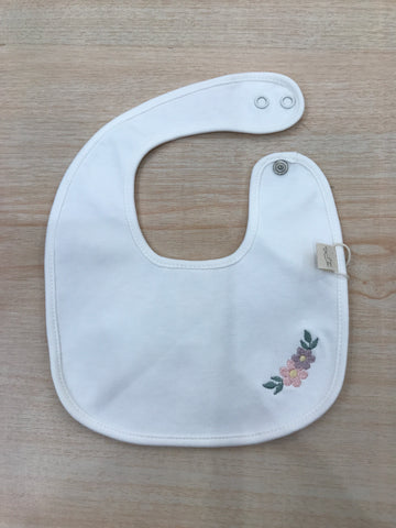 Bavetta Baby Gi in cotone rifinito in ciniglia panna con fiore ricamato