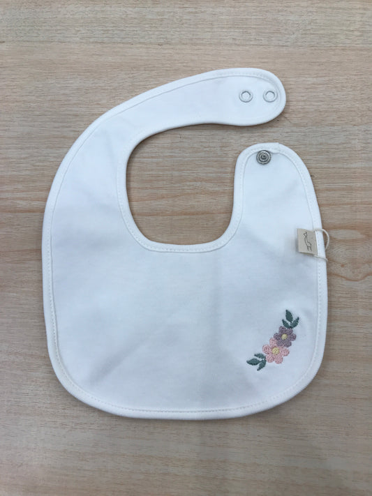 Bavetta Baby Gi in cotone rifinito in ciniglia panna con fiore ricamato