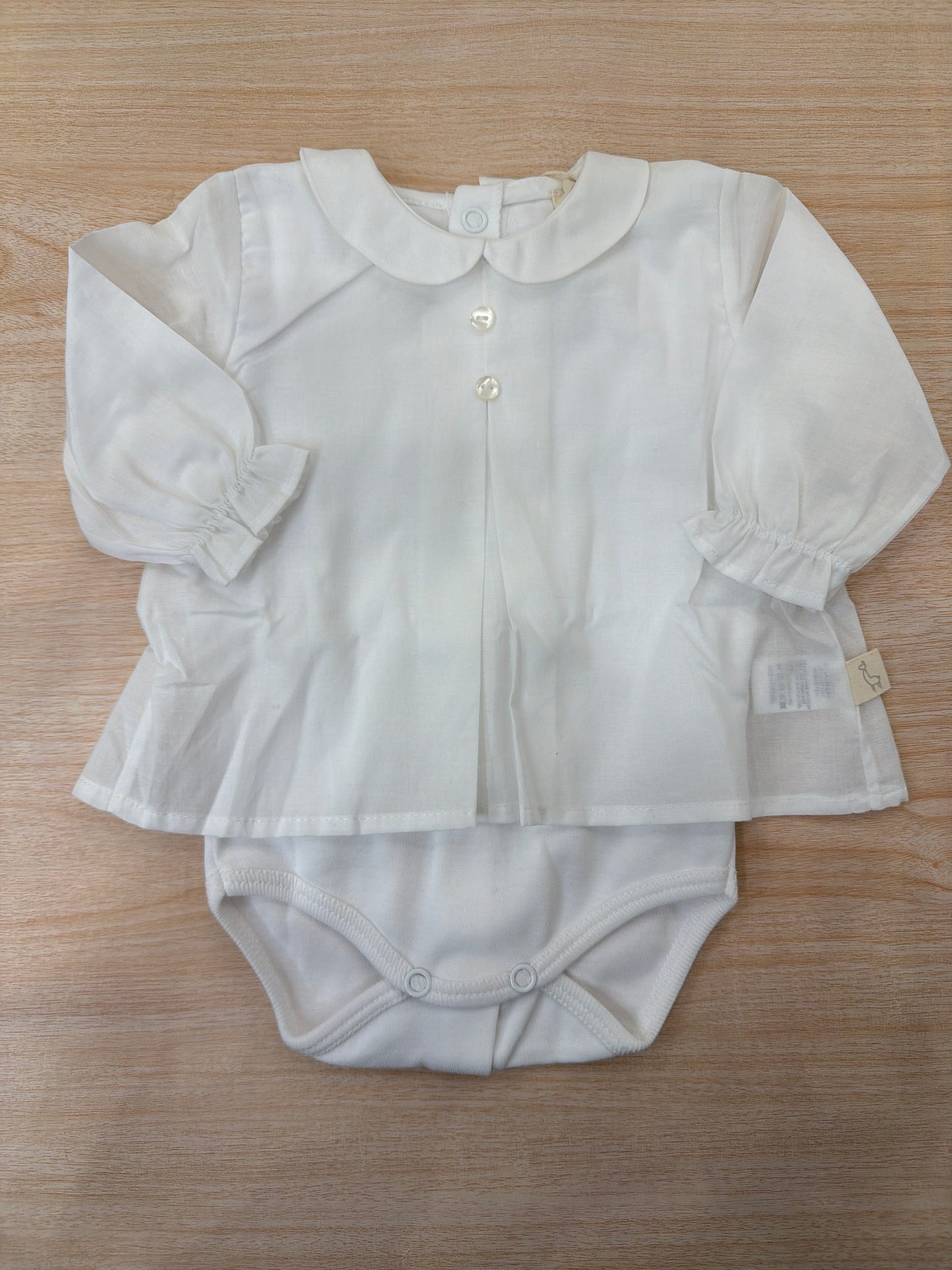 Body Baby Gi in cotone manica lunga effetto camicia con manica a sbuffo con colletto tondo