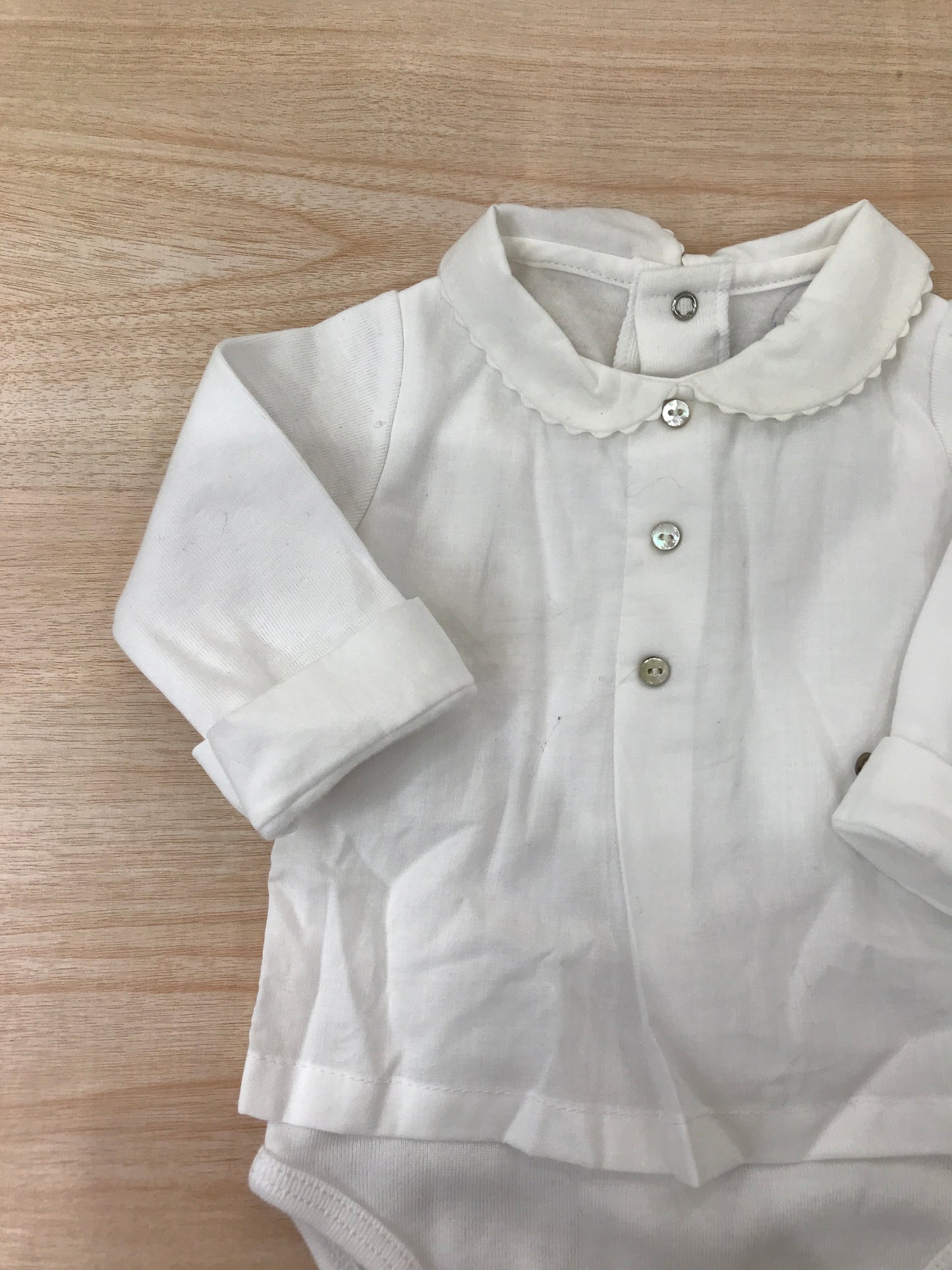 Body Laranjinha in cotone manica lunga bianco con effetto camicia con colletto tondo smerlato