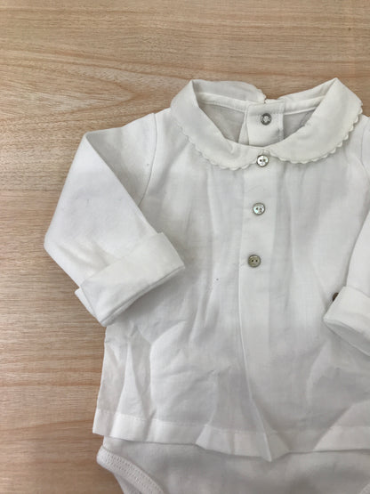 Body Laranjinha in cotone manica lunga bianco con effetto camicia con colletto tondo smerlato