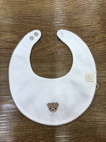 Bavetta Baby Gi in cotone panna rotonda smerlata con orsetto