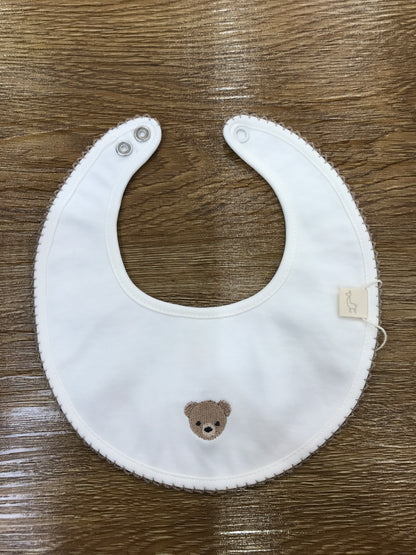 Bavetta Baby Gi in cotone panna rotonda smerlata con orsetto
