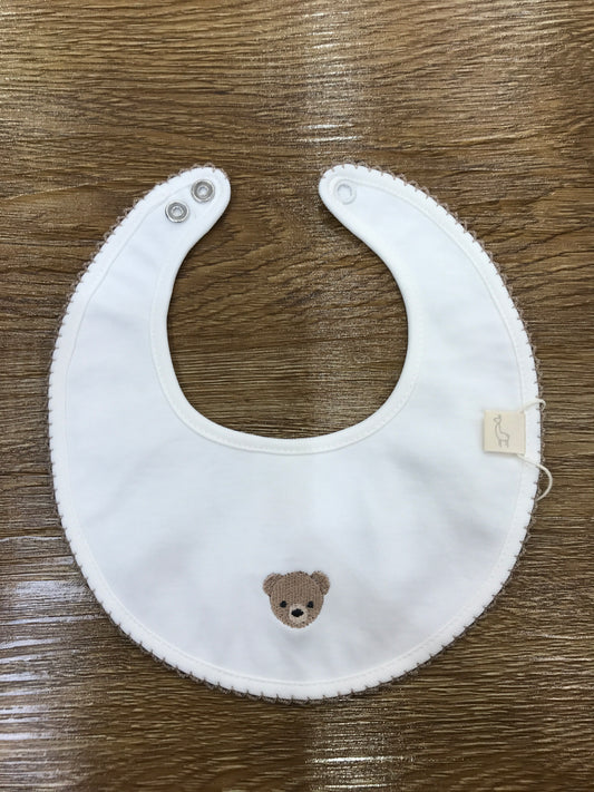 Bavetta Baby Gi in cotone panna rotonda smerlata con orsetto