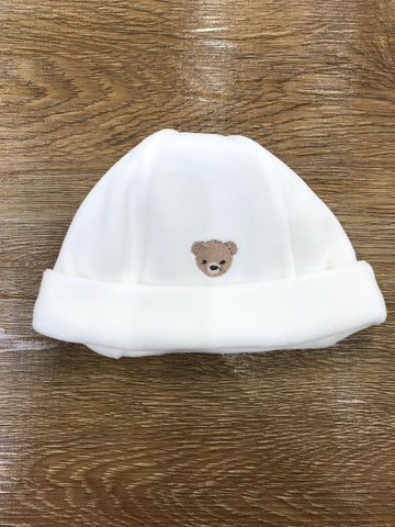 Cappello Baby Gi in ciniglia panna con orsetto ricamato