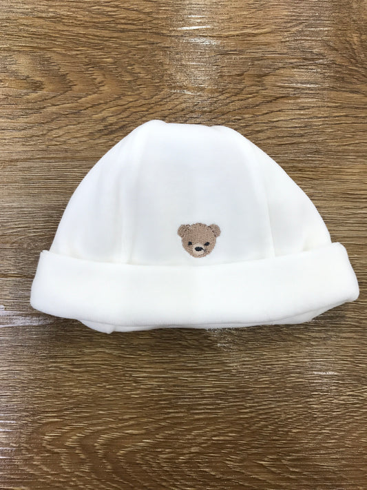 Cappello Baby Gi in ciniglia panna con orsetto ricamato