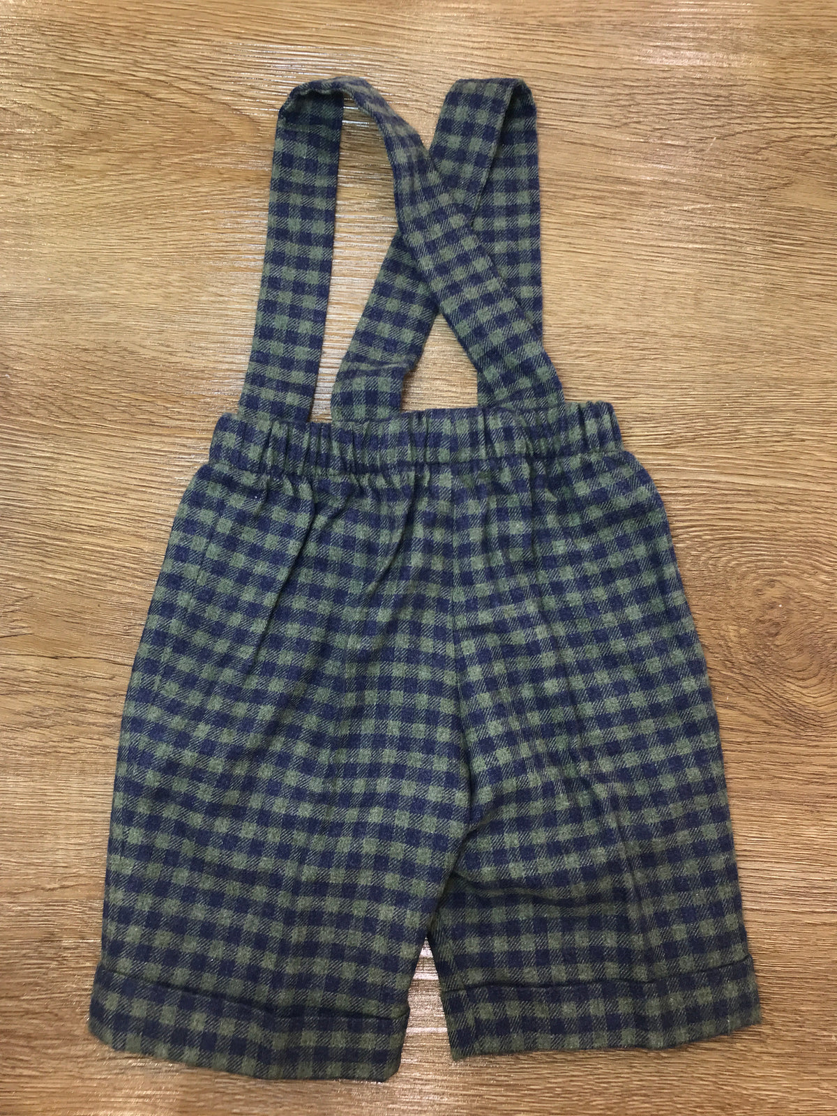 Pantalone Colibrì in panno con bretelle a quadretti blu scuro