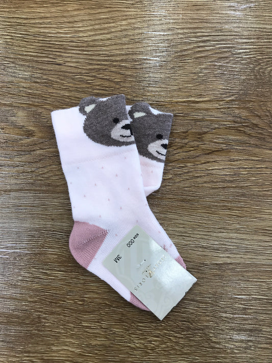Calzino Story Loris in caldo cotone rosa con piccoli pois ed orsetto