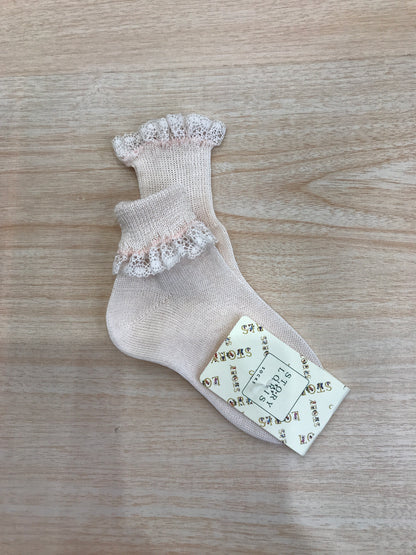 Calzino Story Loris in filo rosa con rusche al bordo
