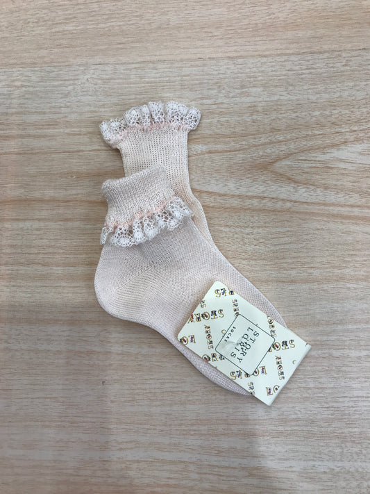 Calzino Story Loris in filo rosa con rusche al bordo