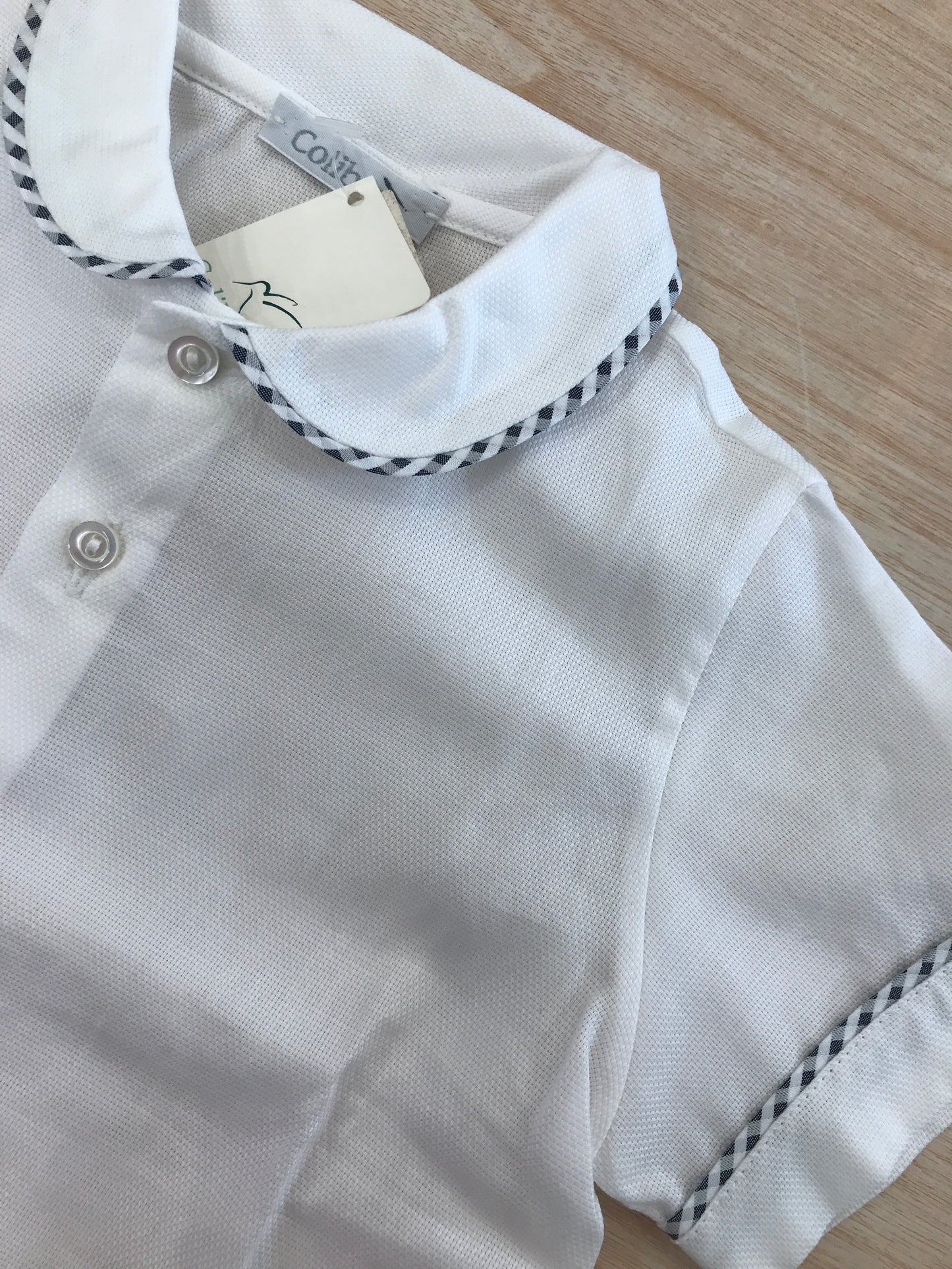 Camicia Colibrì mezza manica bianca con profilo a quadretti blu scuro