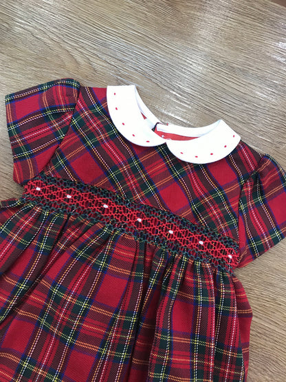 Pagliaccetto Les Enfants de Gisele scozzese rosso mezza manica con colletto con pois rossi