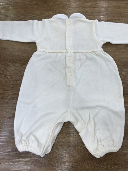 Tutina Ladia panna in filo di cotone con applicazione di valancienne
