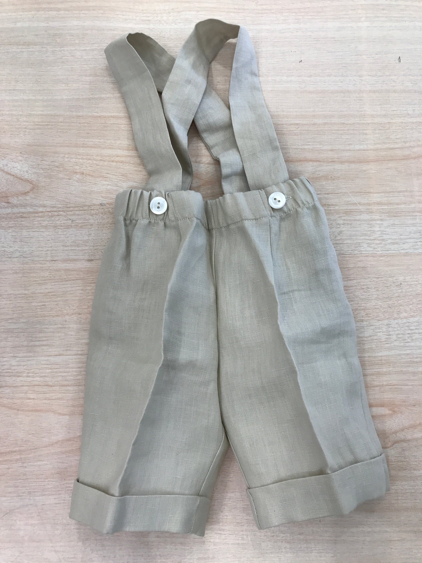 Pantalone Colibrì in lino tortora con bretelle
