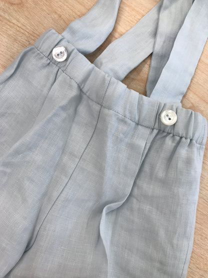 Pantalone Colibrì in lino celeste con bretelle