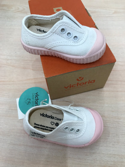 Scarpa Victoria in tela bianca con gomma rosa con elastico