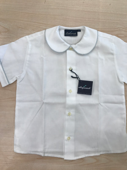 Camicia Duepunti in cotone mezza manica bianca con collo tondo rifinito con ricamo celeste