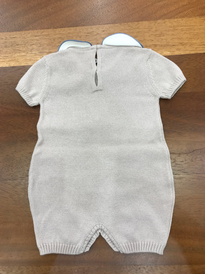 Pagliaccetto Baby Lord in filo tortora mezza manica collo tondo bianco con orsetto avio centrale