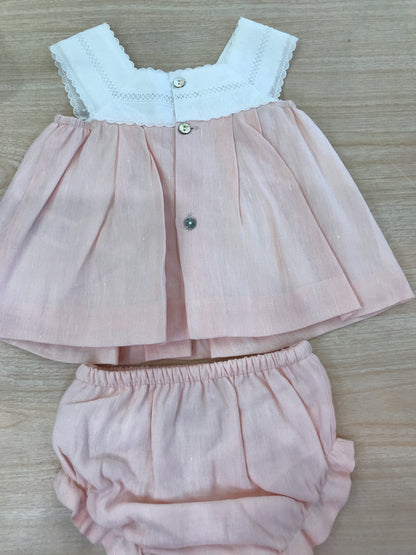 Completo Martin Aranda in cotone abitino smanicato con smerlo e culotte