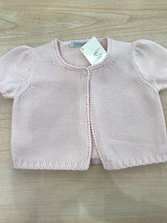 Cardigan Colibrì in filo rosa mezza manica con un piccolo bottoncino
